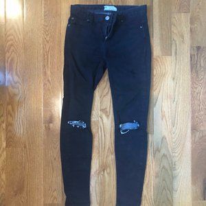 Free People Black Skinny Jeans Size 25 Distressed Knee Holes 61855-16515125